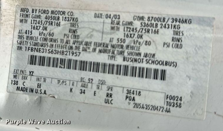 image for item DO5083 2003 Ford E350 Super Duty  van