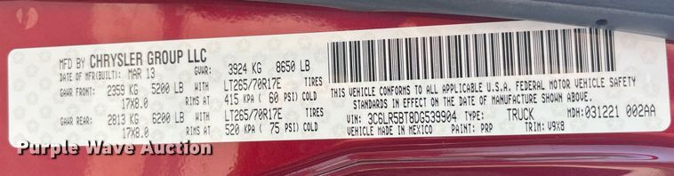 image for item DP0516 2013 Dodge Ram 2500HD  pickup truck