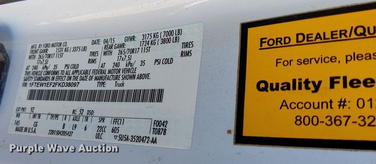 image for item DP3272 2015 Ford F150  SuperCrew pickup truck