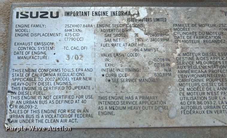 image for item DQ2085 2002 GMC T6500  flatbed truck