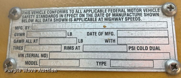 image for item DR4712 1992 Interstate 19X8TA  equipment trailer