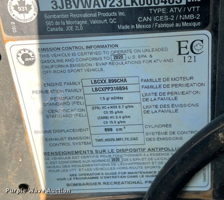 image for item DR5736 2020 Can-Am Maverick XMR  utility vehicle