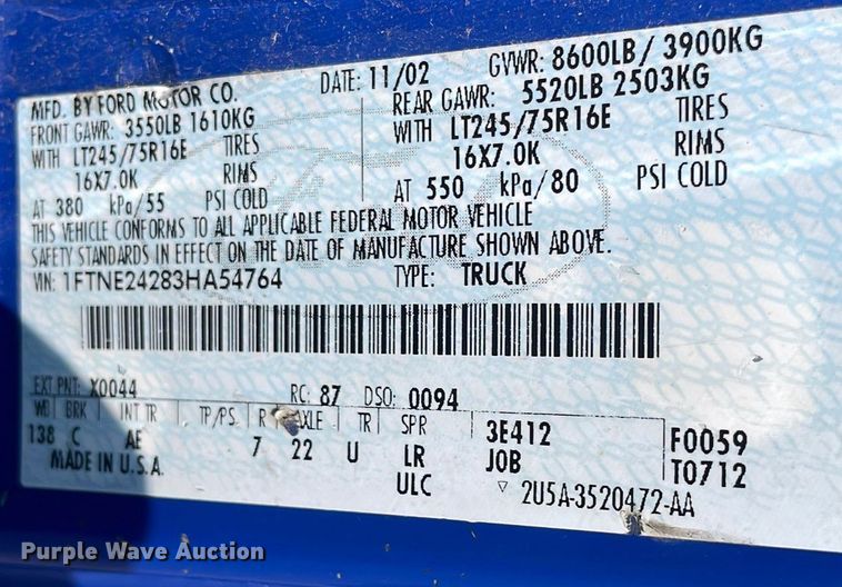 image for item DS8754 2003 Ford E250  van