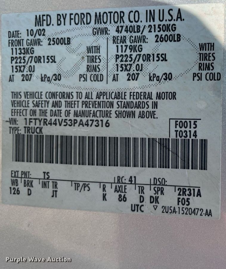 image for item DS8763 2003 Ford Ranger XLT  SuperCab flatbed pickup truck