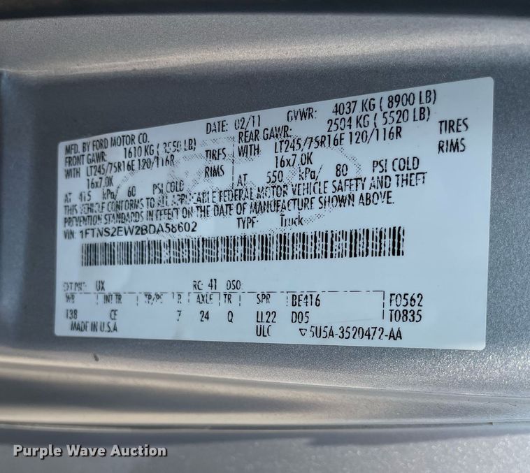 image for item DS8788 2011 Ford E250  van