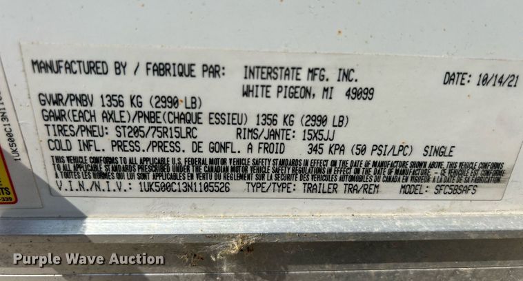 image for item DS8825 2022 Interstate SFC58SAFS  enclosed cargo trailer