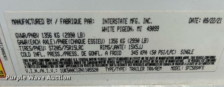 image for item DS8827 2022 Interstate SFC58SAFS  enclosed cargo trailer