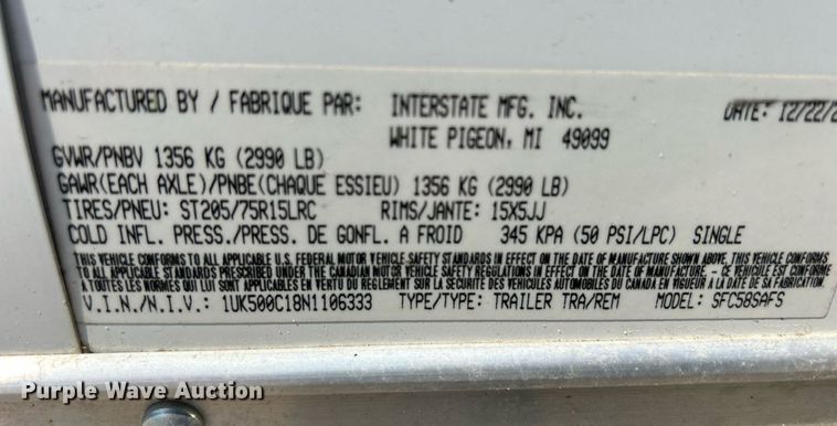 image for item DS8828 2022 Interstate SFC58SAFS  enclosed cargo trailer