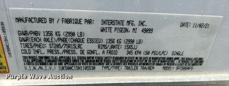 image for item DS8829 2022 Interstate SFC58SAFS  enclosed cargo trailer