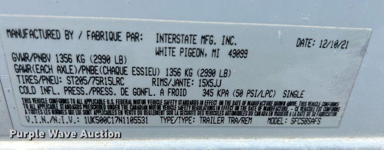 image for item DS8830 2022 Interstate SFC58SAFS  enclosed cargo trailer