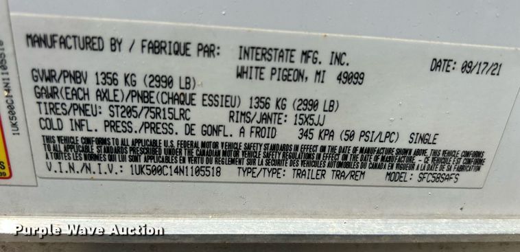 image for item DS8895 2022 Interstate SFC58SAFS  enclosed cargo trailer