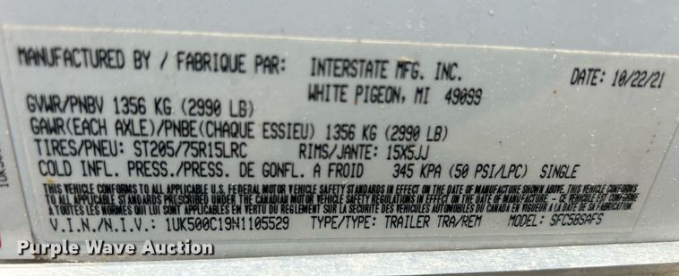 image for item DS8900 2022 Interstate SFC58SAFS  enclosed cargo trailer
