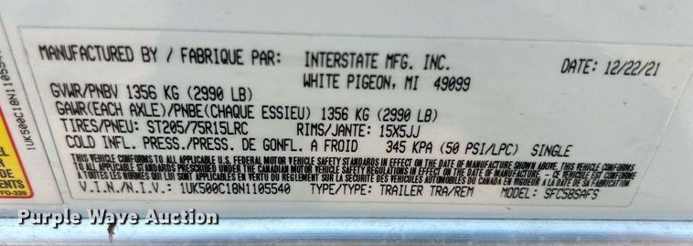image for item DS8902 2022 Interstate SFC58AFS  enclosed cargo trailer