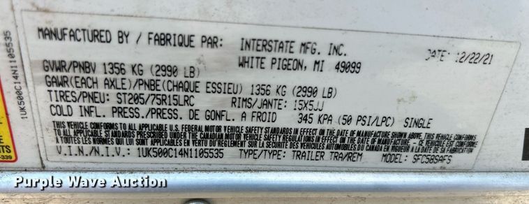 image for item DS8903 2022 Interstate SFC58SAFS  enclosed cargo trailer