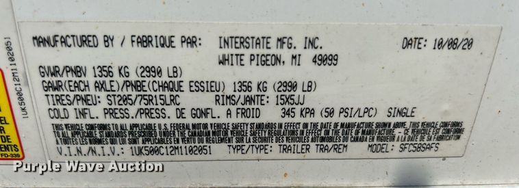 image for item DS8904 2021 Interstate SFC58SAFS  enclosed cargo trailer