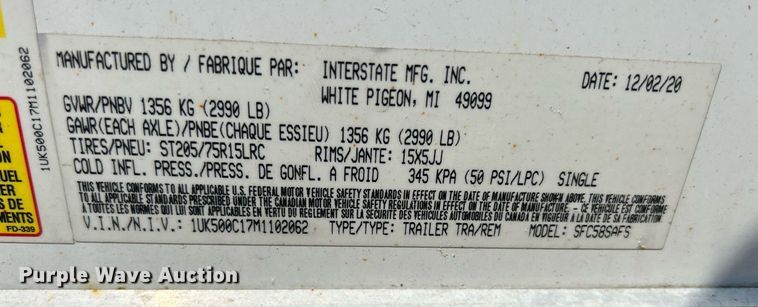 image for item DS8905 2021 Interstate SFC58SAFS  enclosed cargo trailer