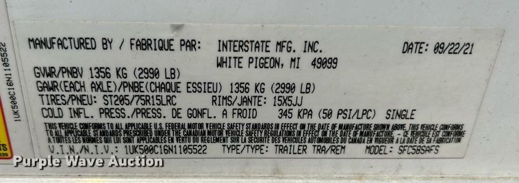 image for item DS8908 2022 Interstate SFC58SAFS  enclosed cargo trailer