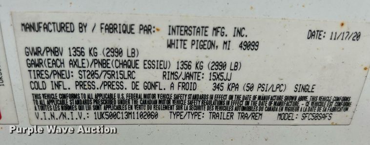 image for item DS8909 2021 Interstate SFC58SAFS  enclosed cargo trailer