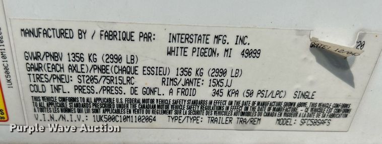 image for item DS8919 2021 Interstate SFC58SAFS  enclosed cargo trailer