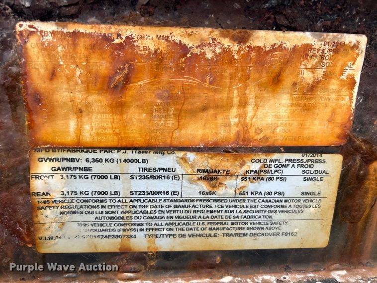 image for item DS8998 2014 PJ Trailers F8162  equipment trailer