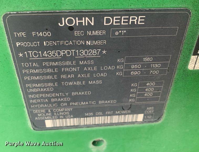 image for item EY9828 2013 John Deere F1435 Series II  lawn mower