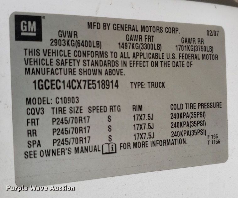 image for item IP9319 2007 Chevrolet Silverado 1500  pickup truck