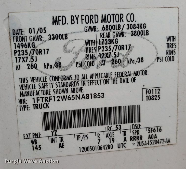 image for item IP9320 2005 Ford F150  pickup truck
