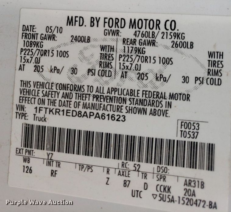 image for item IP9321 2010 Ford Ranger  SuperCab pickup truck