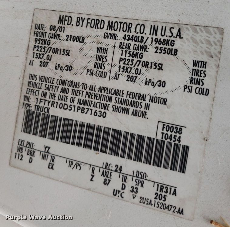 image for item IP9323 2001 Ford Ranger  pickup truck