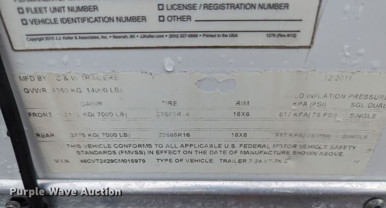 image for item KB9419 2012 C&W trailers  pressure washer trailer