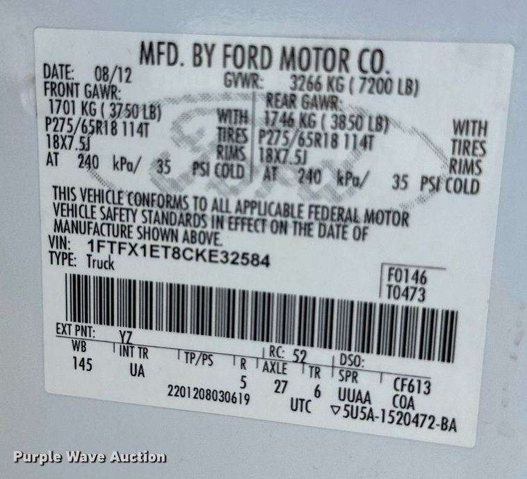 image for item KM9906 2012 Ford F150  SuperCab pickup truck
