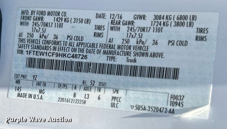 image for item KM9907 2017 Ford F150  SuperCrew pickup truck