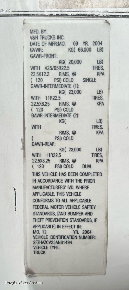 image for item KW9209 2005 Sterling LT  crane truck