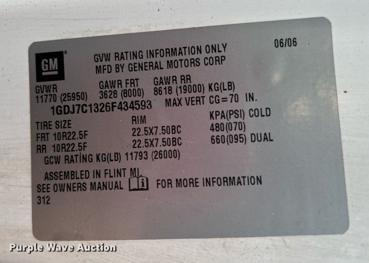 image for item KW9220 2006 GMC C7500  box truck