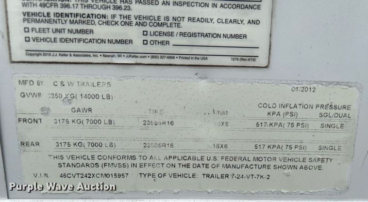 image for item KW9236 2012 C&W trailers  pressure washer trailer