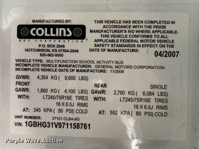 image for item KW9271 2007 Chevrolet Express G3500  school bus