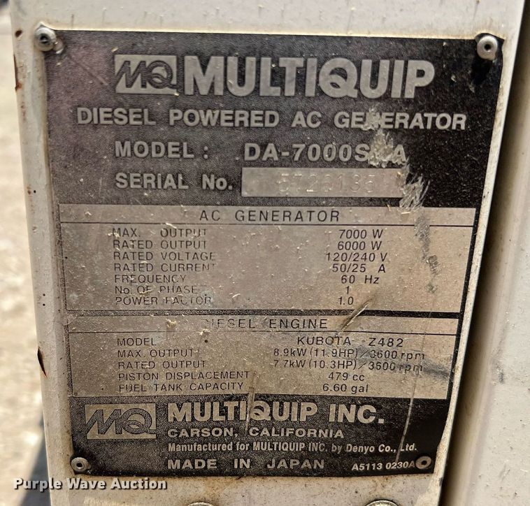 image for item LF9280 Multiquip Whisperwatt DA-7000SSA  generator