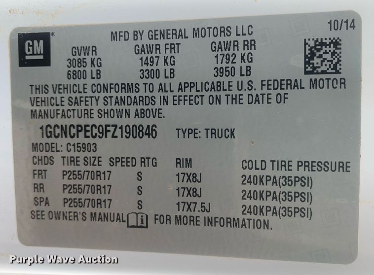 image for item LH9682 2015 Chevrolet Silverado 1500  pickup truck