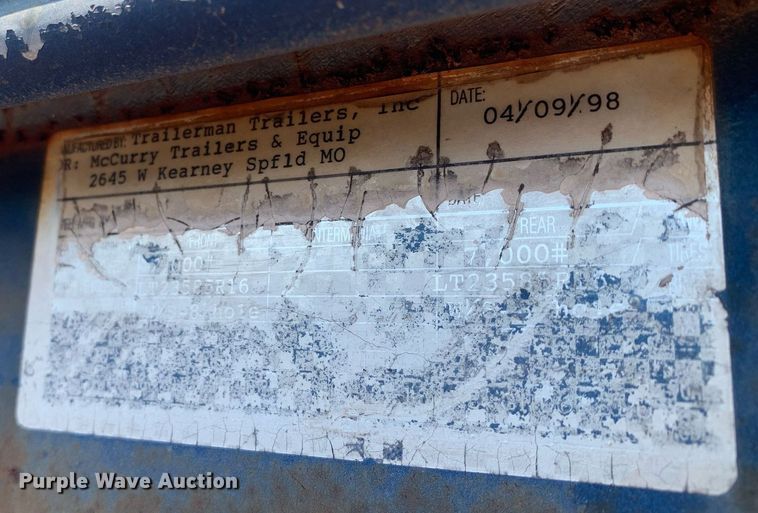 image for item LH9707 1998 Trailerman  equipment trailer