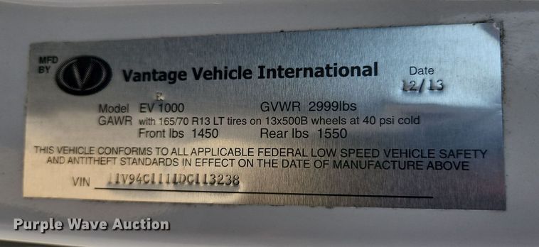 image for item LJ9041 2014 Vantage EV1000  mini truck