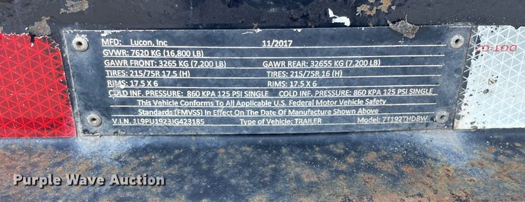 image for item LJ9742 2018 Lucon 7T192THDBW  tilt deck equipment trailer