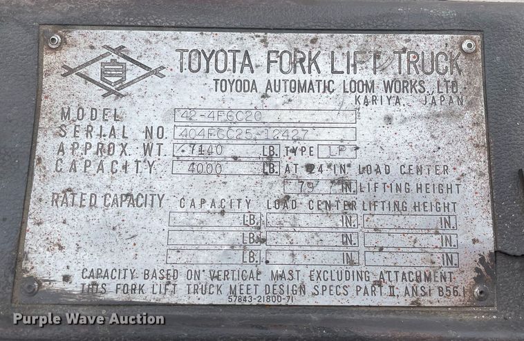 image for item LJ9764 Toyota 42-4FGC20  forklift
