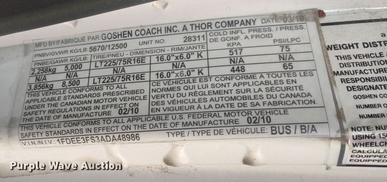 image for item LL9246 2010 Ford E350 Super Duty  shuttle bus