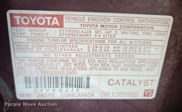 image for item LL9266 2002 Toyota Camry LE