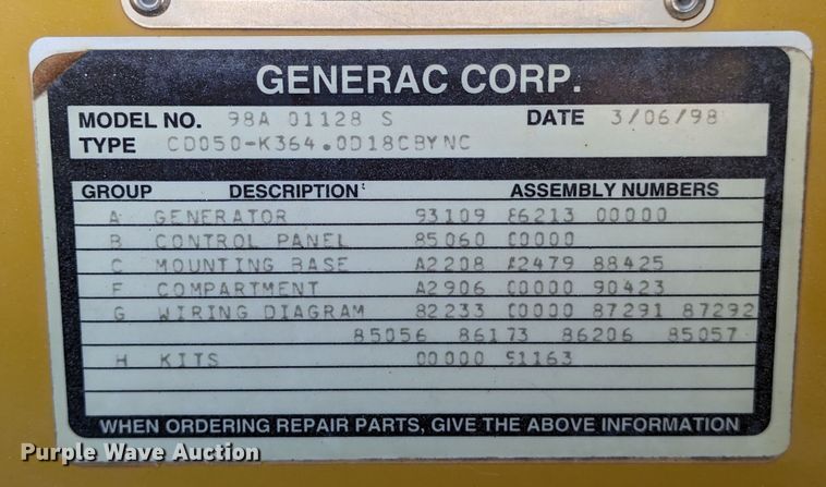 image for item LM9801 1998 Olympian  generator