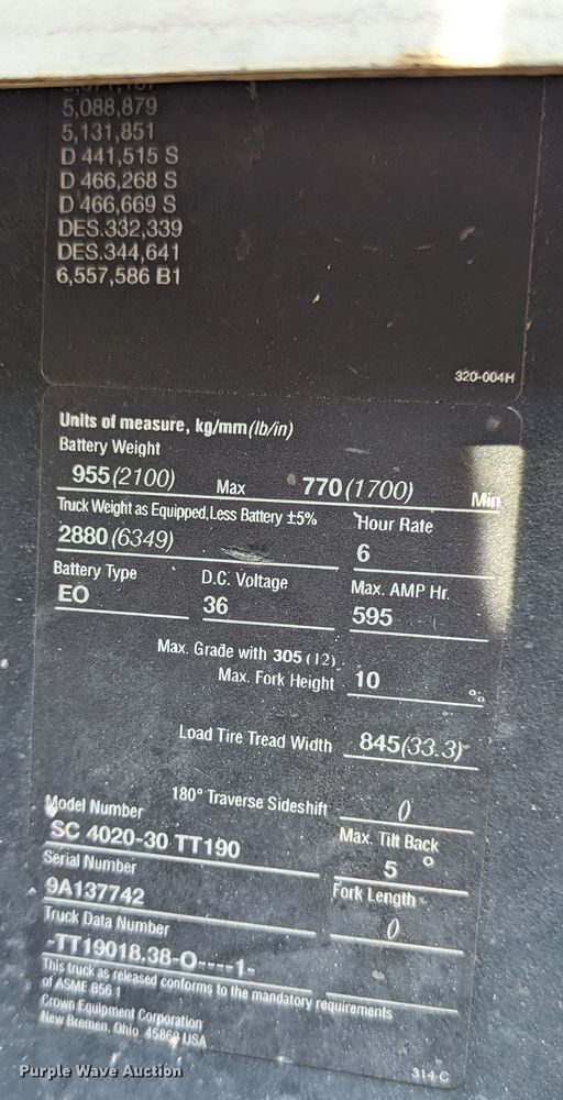 image for item LM9814 Crown SC 4020-30 TT190  forklift