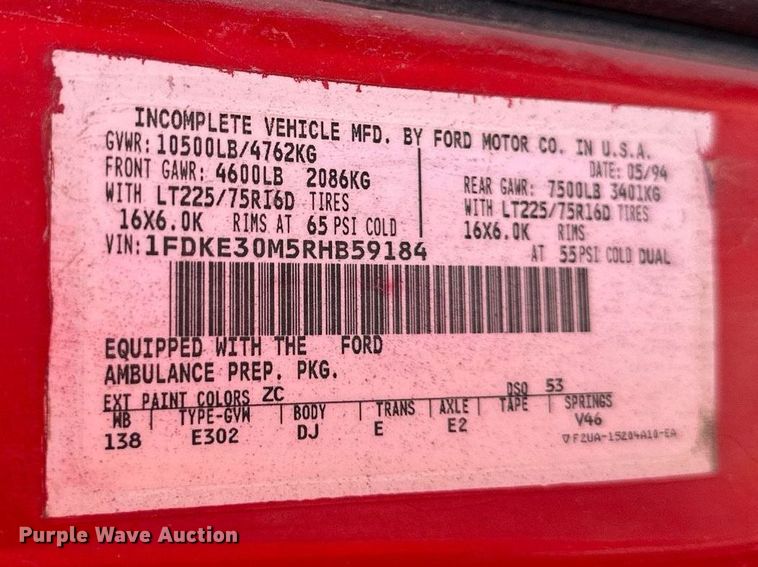 image for item LN9253 1994 Ford E350  box truck