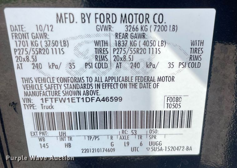 image for item LS9299 2013 Ford F150 Lariat  SuperCrew pickup truck