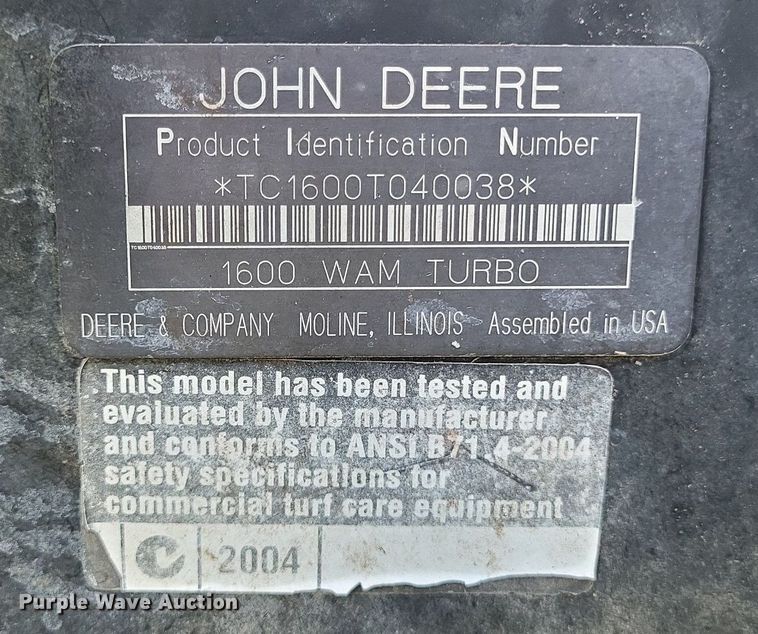 image for item LS9549 2005 John Deere 1600 Turbo  lawn mower