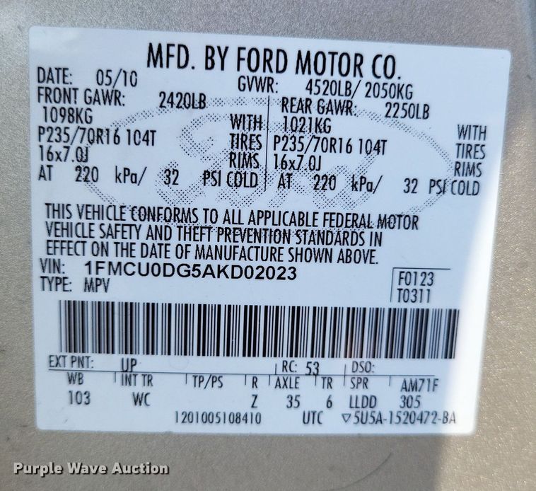 image for item LS9564 2010 Ford Escape XLT  SUV